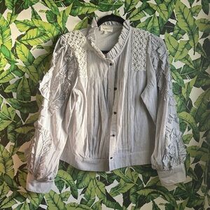 Bohme Striped Embroidered Cotton Button Down Shirt in black and white